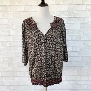 Lucky Brand Women’s Black Peasant Boho Hippie V Neck Top Blouse Tunic XL 1X